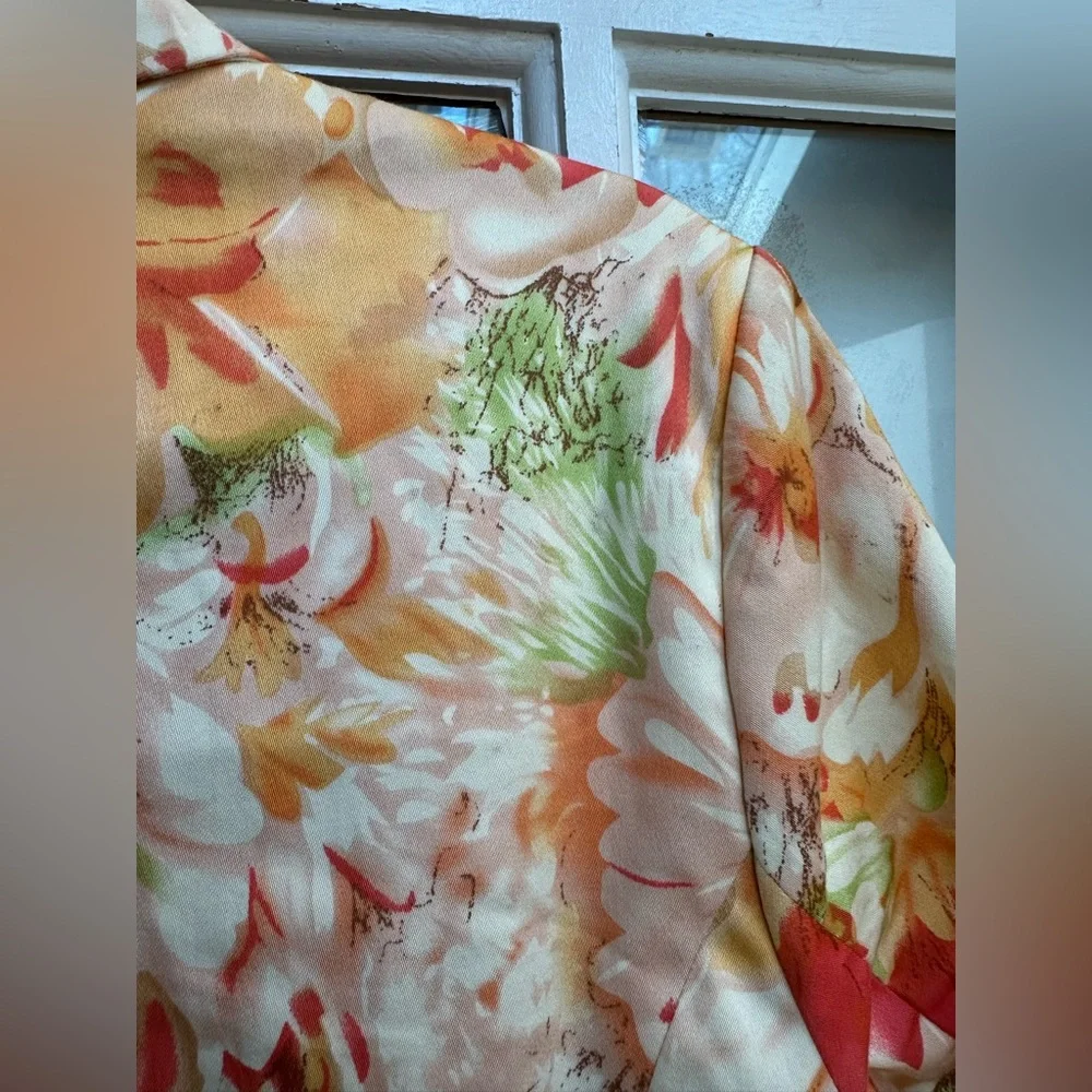 Coldwater Creek Chic Watercolor Floral Button-Front Spring Jacket  Blazer Size S